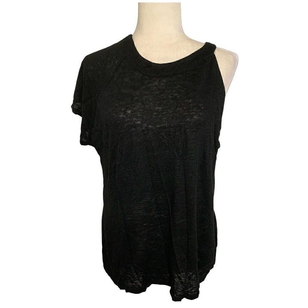 1.state womens solid black short sleeve cold shoulder 100% linen top xl